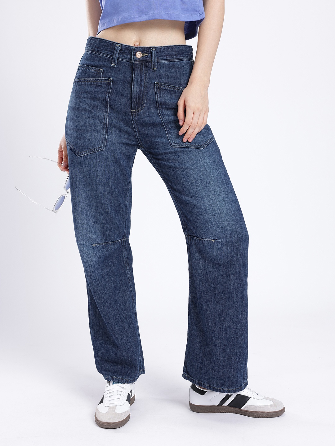 

glitchez Women Street Savvy Wide Leg Light Fade Jeans, Blue