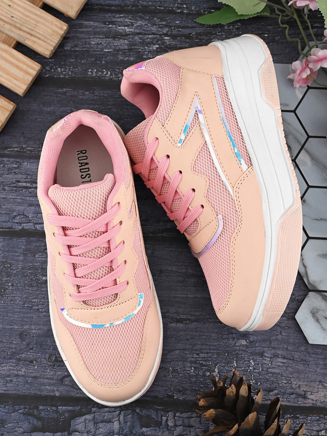 

The Roadster Lifestyle Co. Women Mesh Lightweight Lace-Up Sneakers, Pink