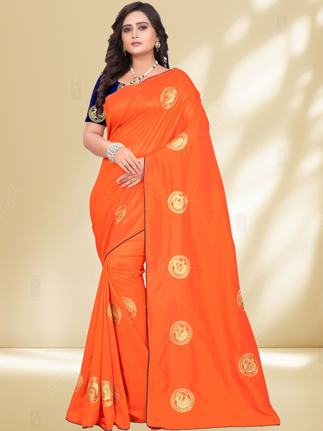 

DIVASTRI Embellished Embroidered Designer Saree, Orange