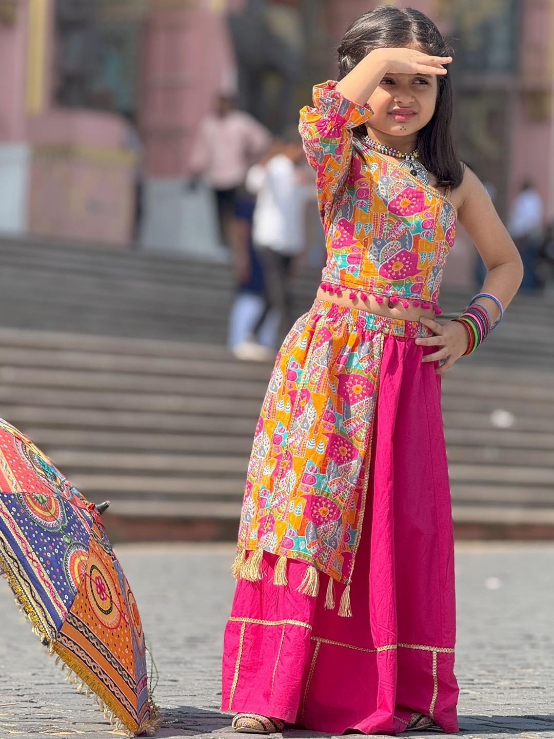 

Peekaaboo Kids Girls Printed Ready to Wear Lehenga &, Pink