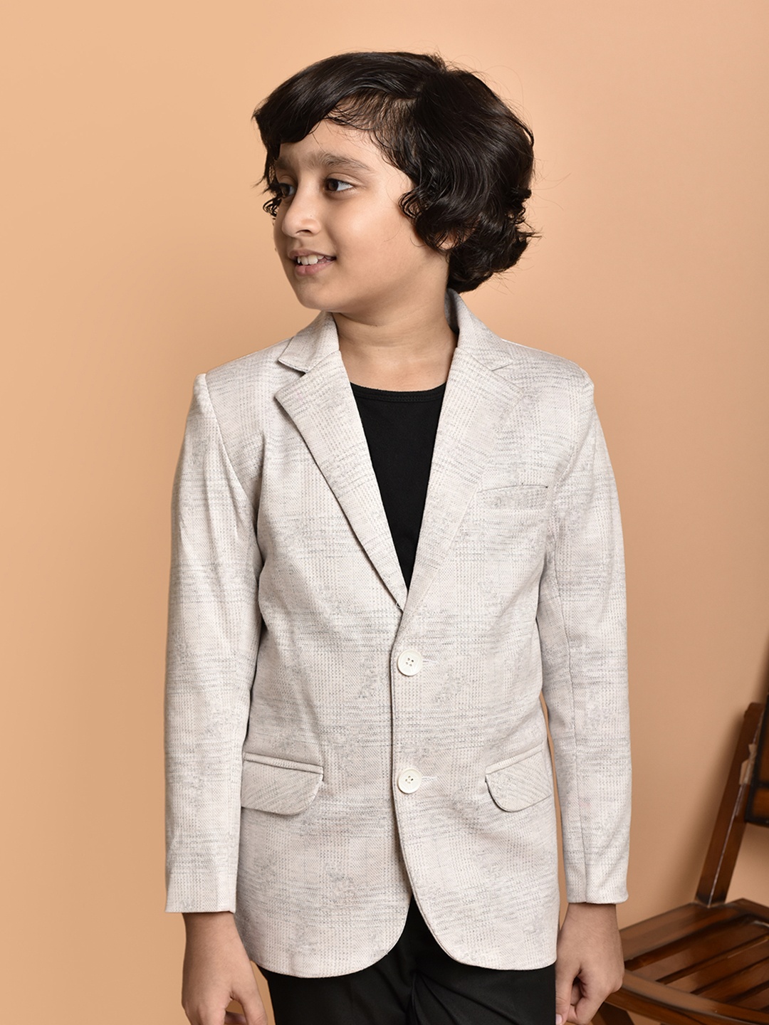 

PRINTCULTR Kids Boys Slim-Fit Single Breasted Blazer, Off white