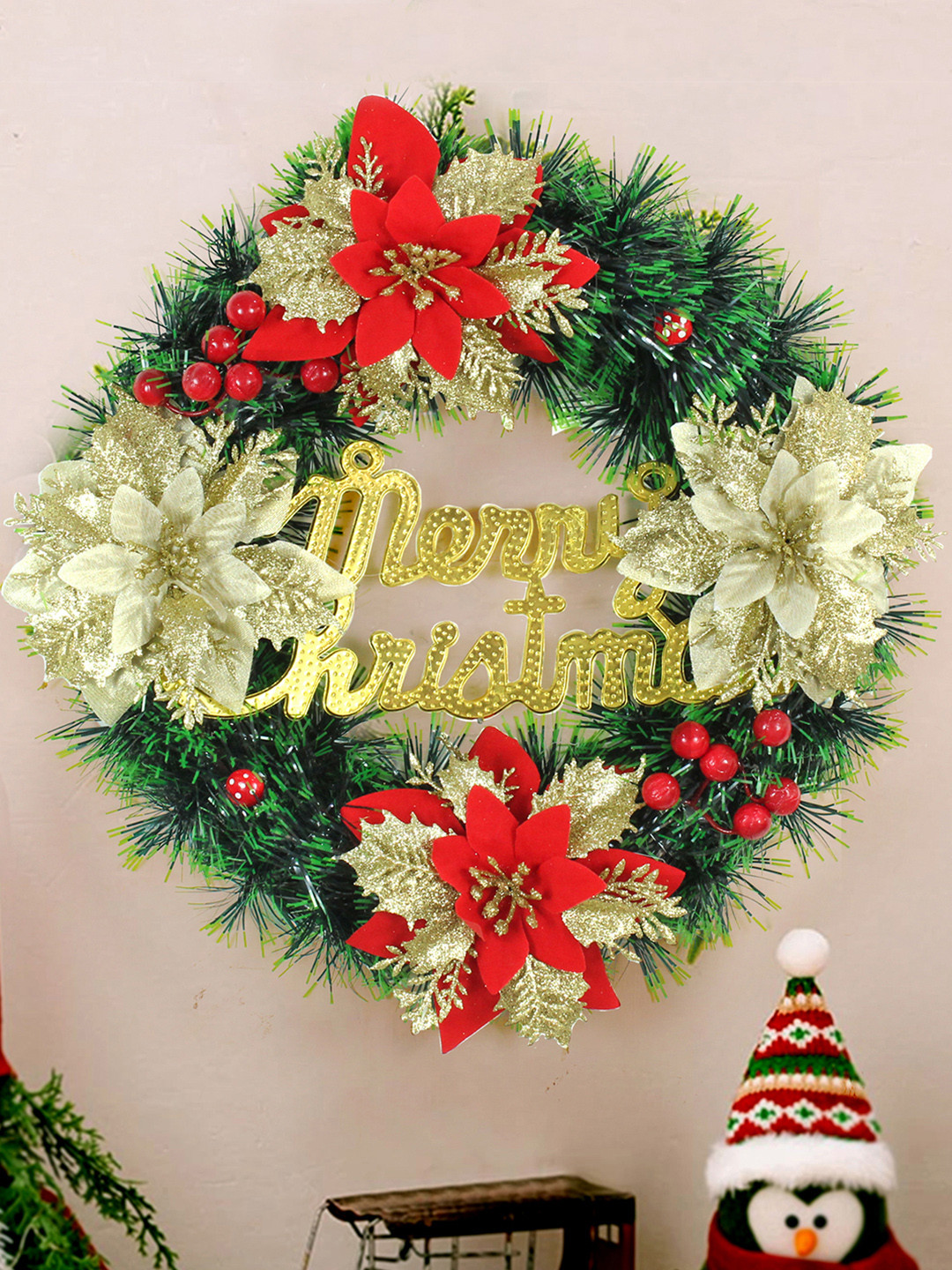

TIED RIBBONS Red & Green Artificial Christmas Big Wreath