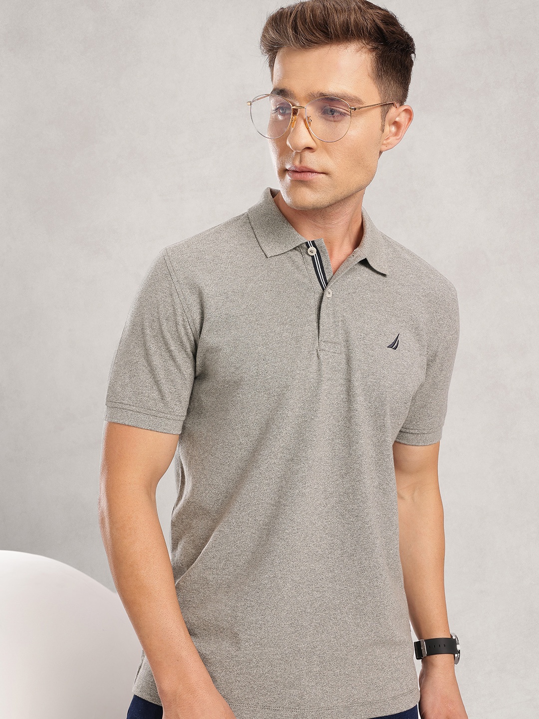 

Nautica Polo Collar Pure Cotton T-shirt, Grey melange