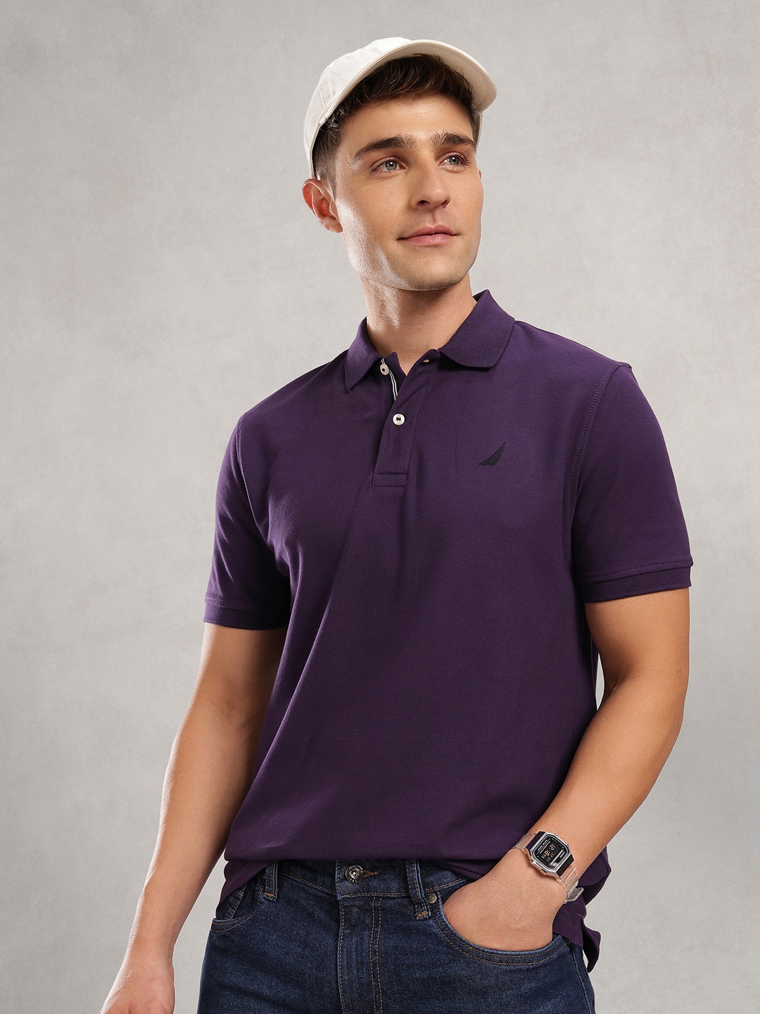 

Nautica Polo Collar Pure Cotton T-shirt, Purple