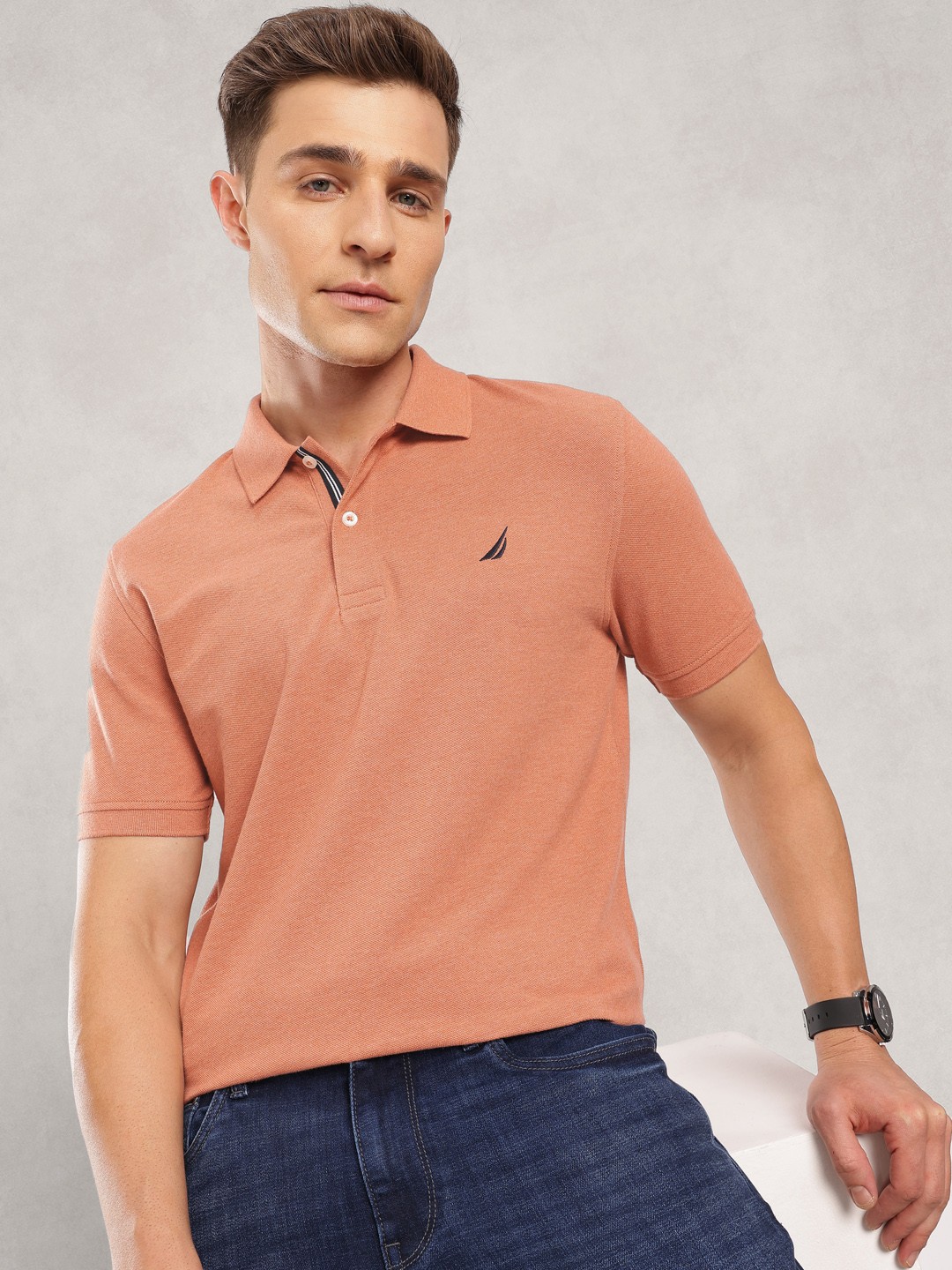 

Nautica Polo Collar Pure Cotton T-shirt, Brown