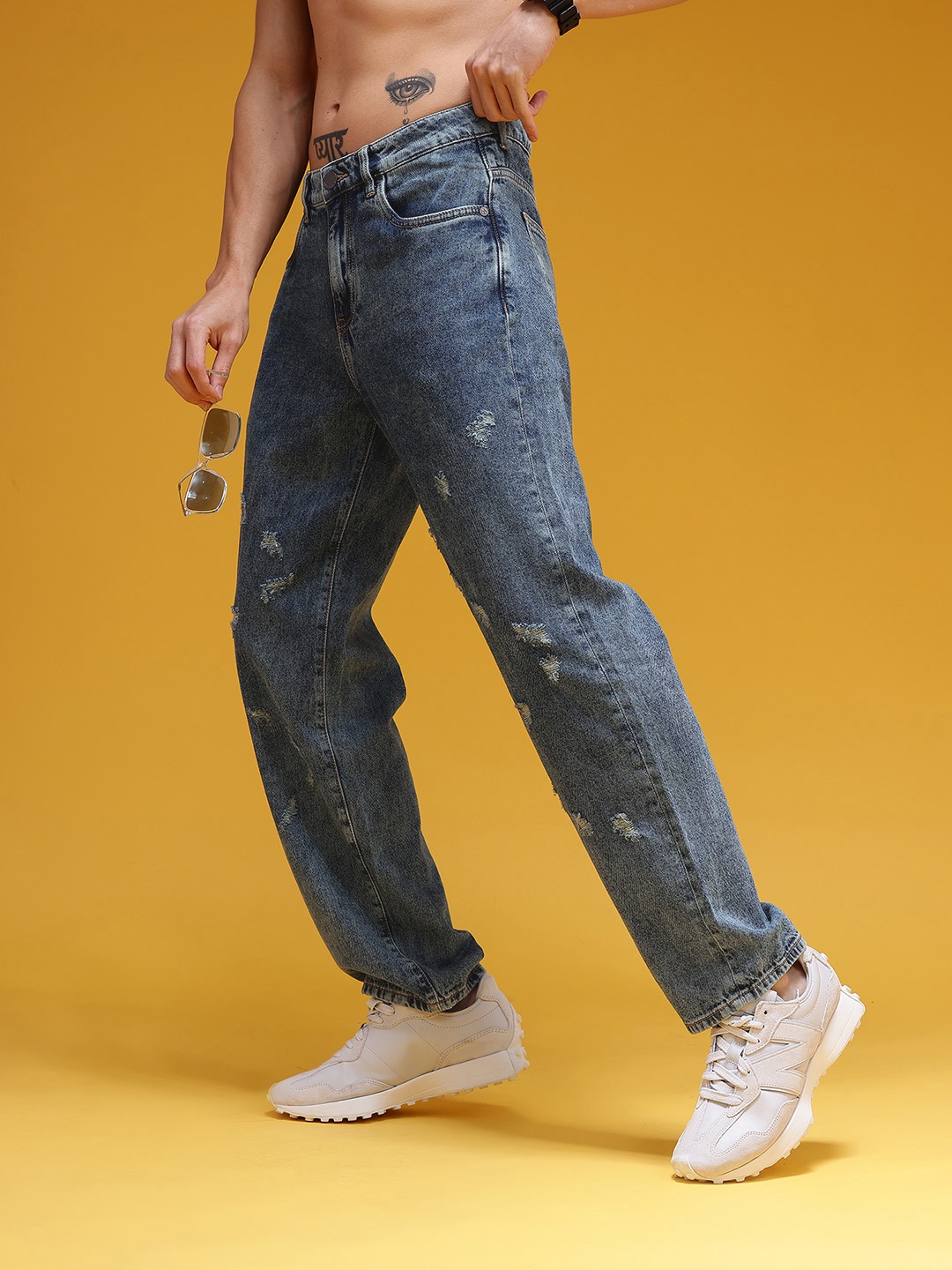 

HERE&NOW Men Mid Rise Pure Cotton Straight Fit Jeans, Blue