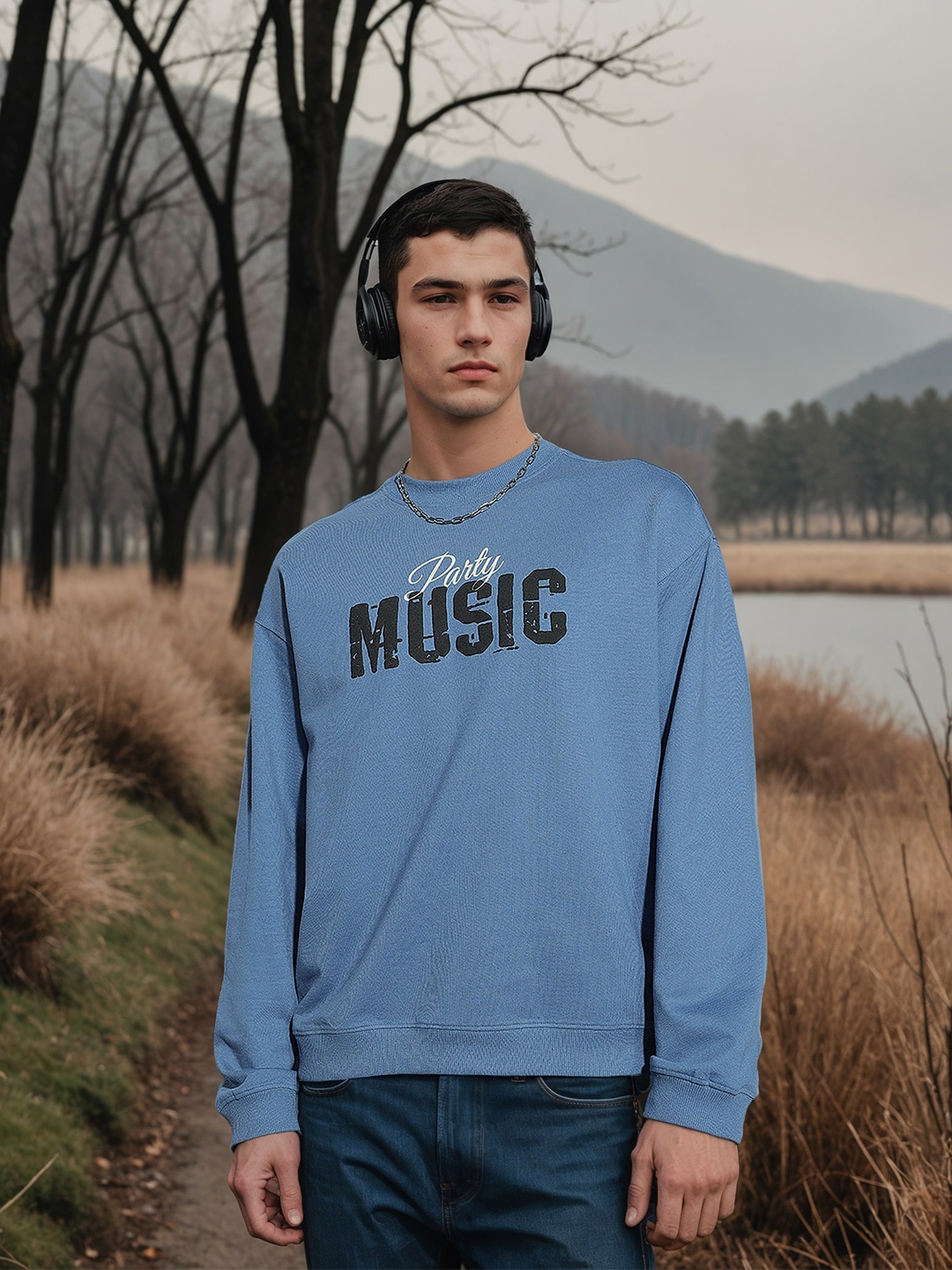 H&M Relaxed Fit Printed Sweatshirt, Blue