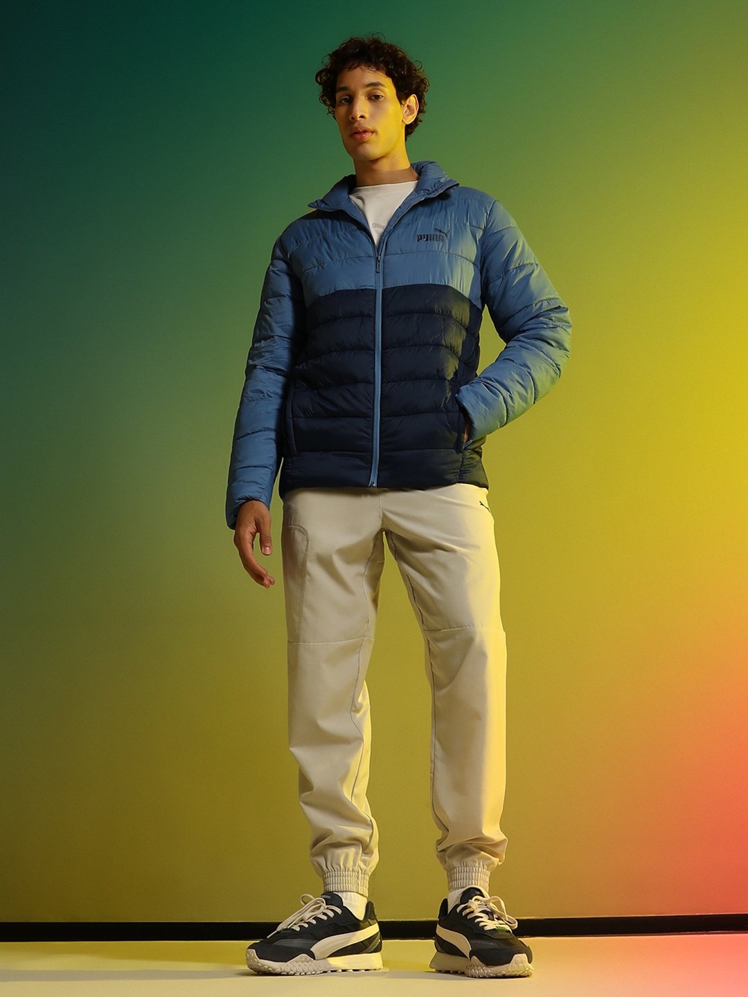 Puma Ess Men Colorblocked Long Sleeve Padded Puffer Jacket, Blue