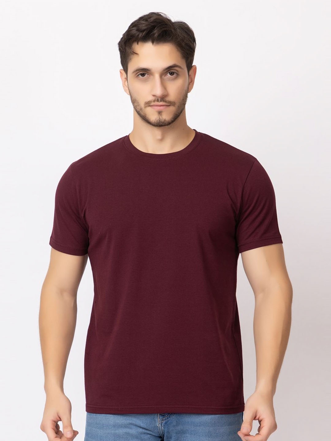 

ARIIX Men Solid Round Neck Cotton T-shirt, Purple