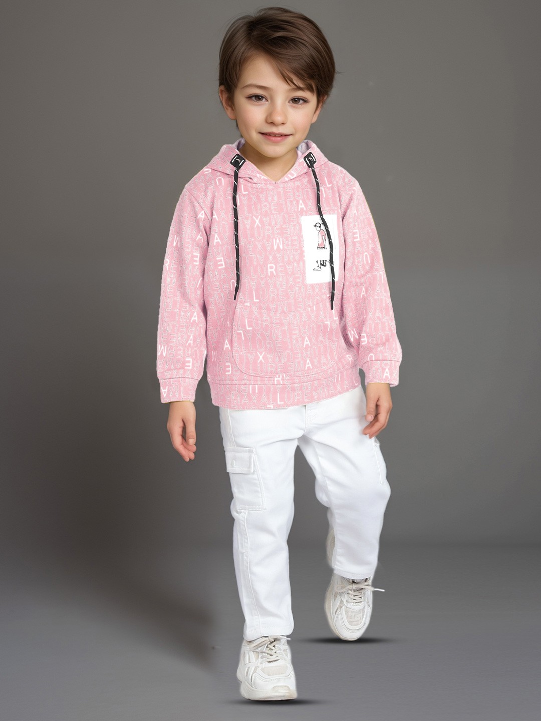 

MashUp Boys Printed Hooded Long Sleeves Pure Cotton Sweatshirt With Trouser, Peach