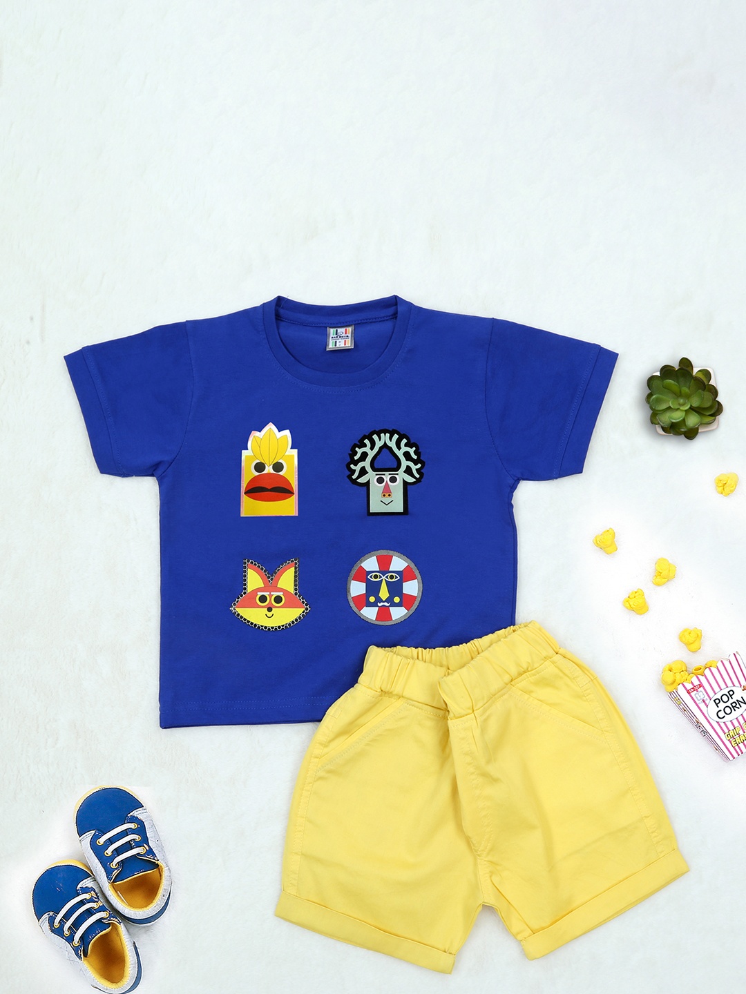 

MashUp Boys Printed Round Neck Short Sleeves Pure Cotton T-Shirt With Shorts, Blue
