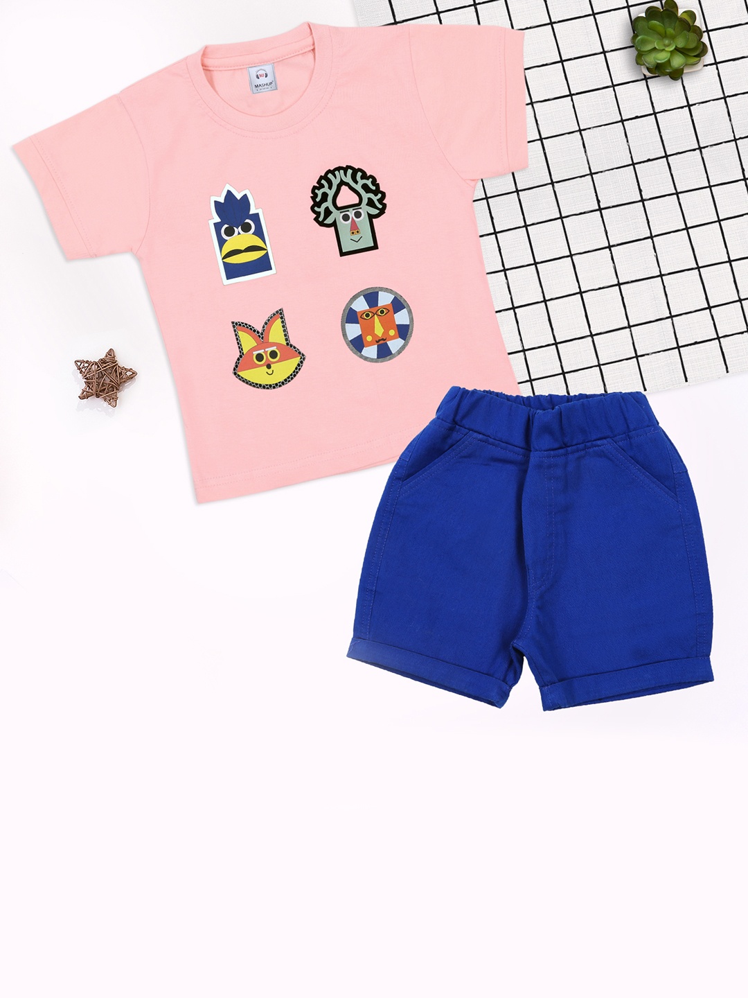 

MashUp Boys Printed Round Neck Short Sleeves Pure Cotton T-Shirt With Shorts, Pink