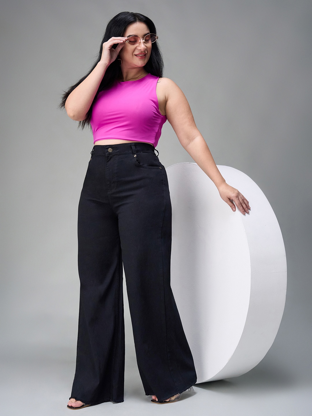 

Miss Chase A+ Women Wide Leg High-Rise Stretchable Jeans, Black