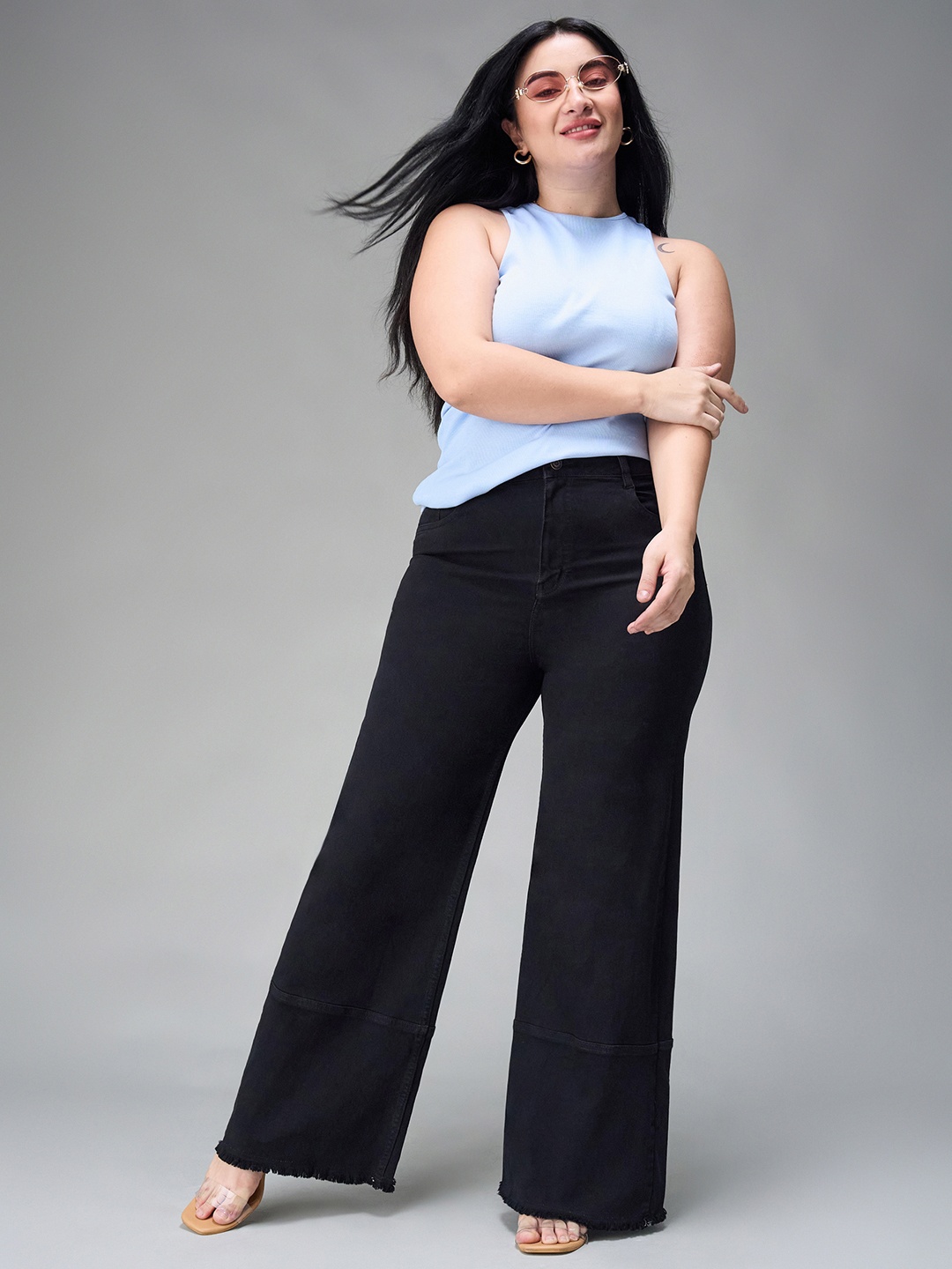 

Miss Chase A+ Women Wide Leg High-Rise Stretchable Jeans, Black