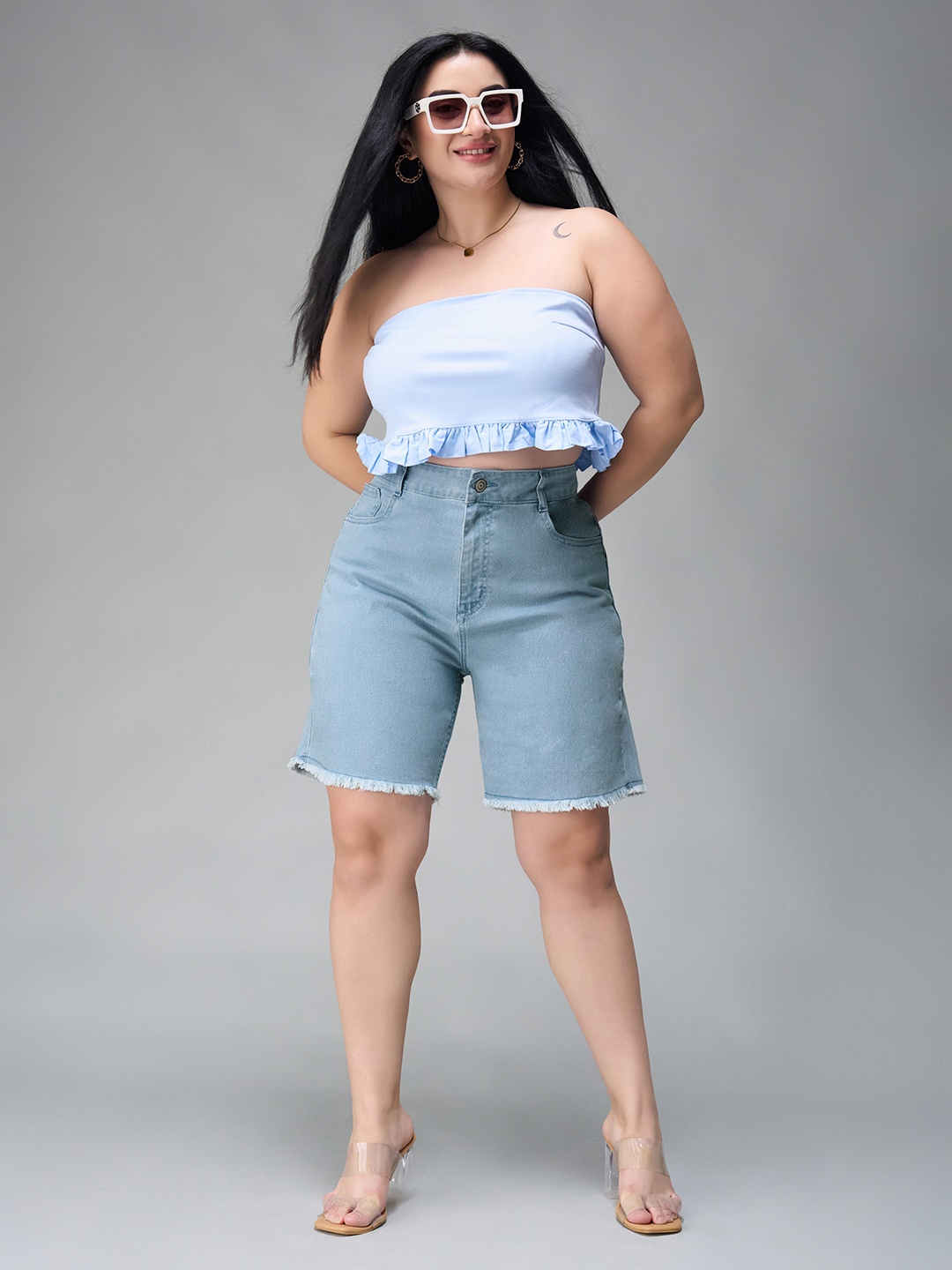 

Miss Chase A+ Women High-Rise Denim Denim Shorts, Blue