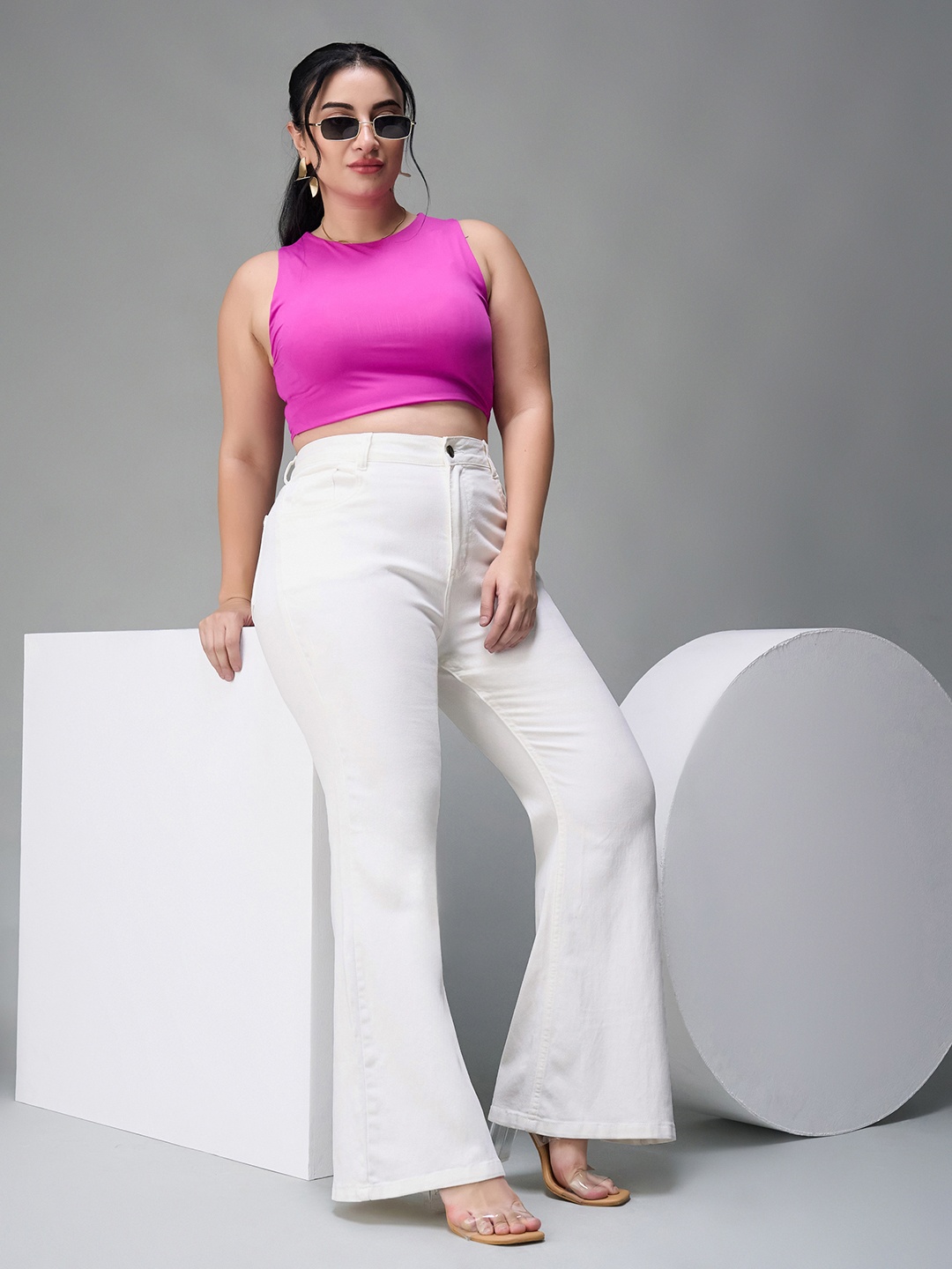 

Miss Chase A+ Women Plus Size Bootcut High-Rise Stretchable Jeans, White