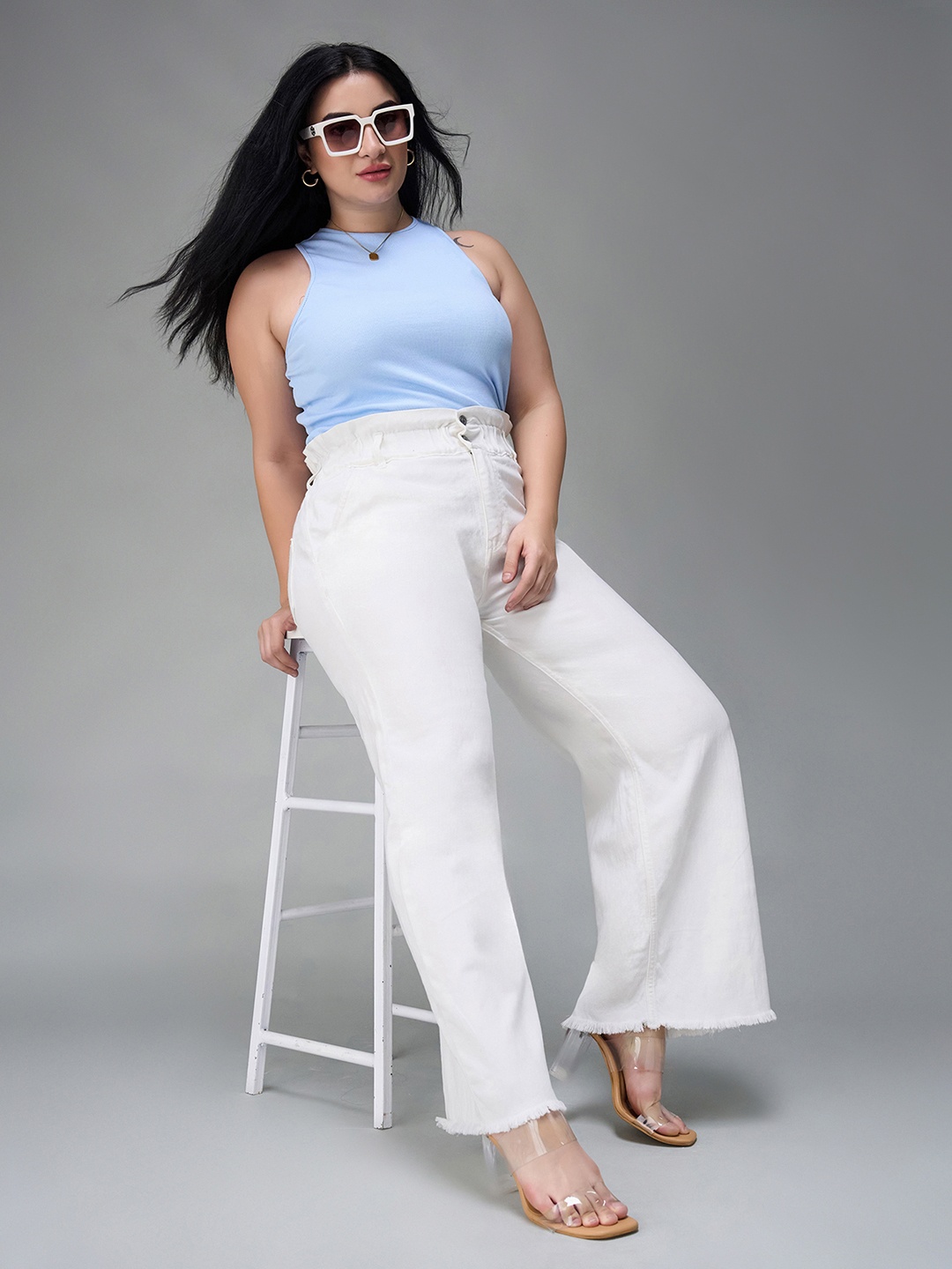 

Miss Chase A+ Women Plus Size Wide Leg High-Rise Stretchable Jeans, White