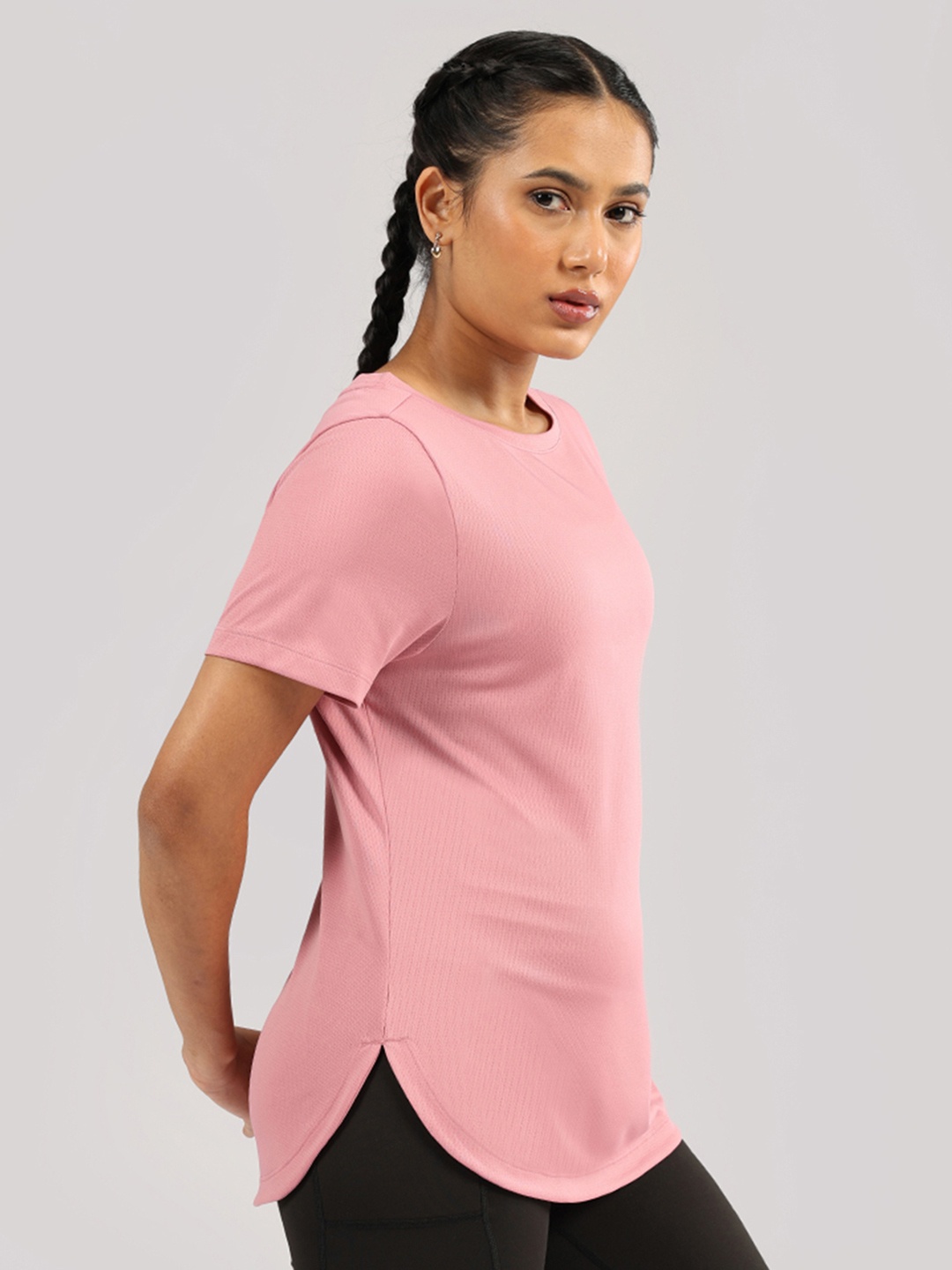 

Blissclub Women Solid Round Neck Sports T-shirt, Pink