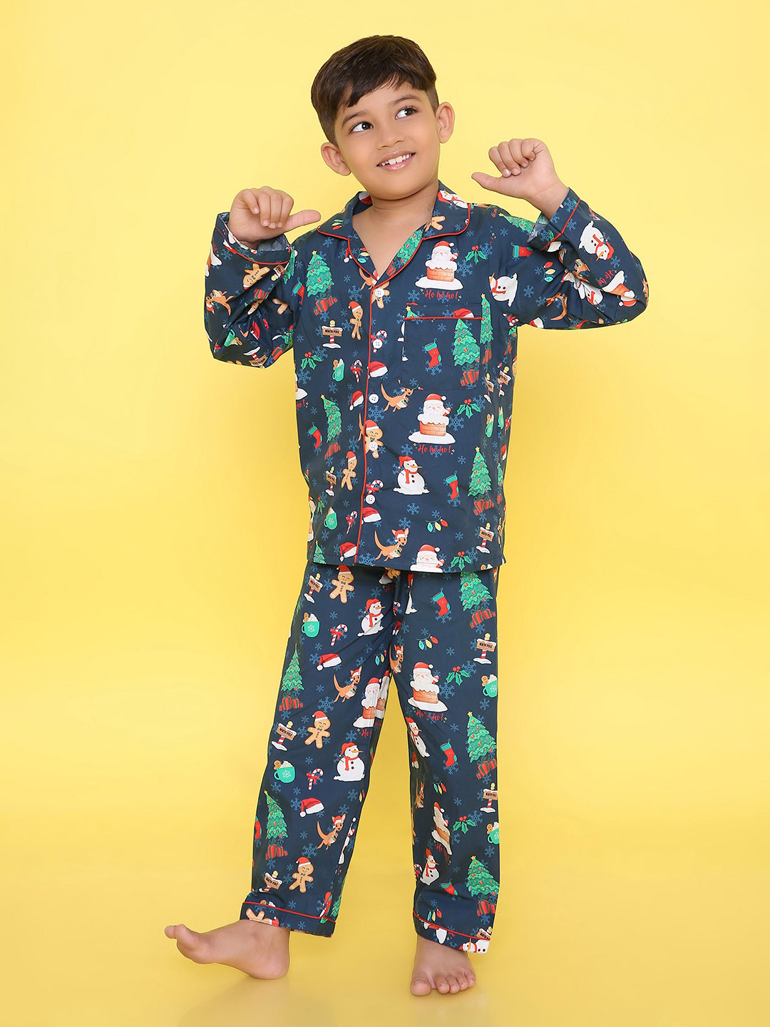 

Knitting Doodles Kids Printed Pure Cotton Night suit, Blue