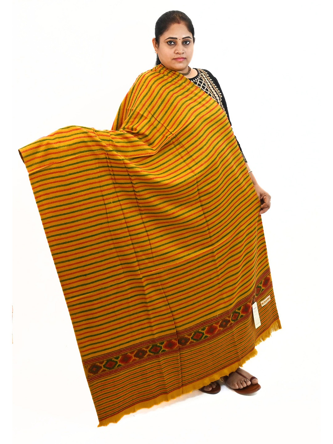 

Vrinde Women Striped Printed Shawl, Yellow