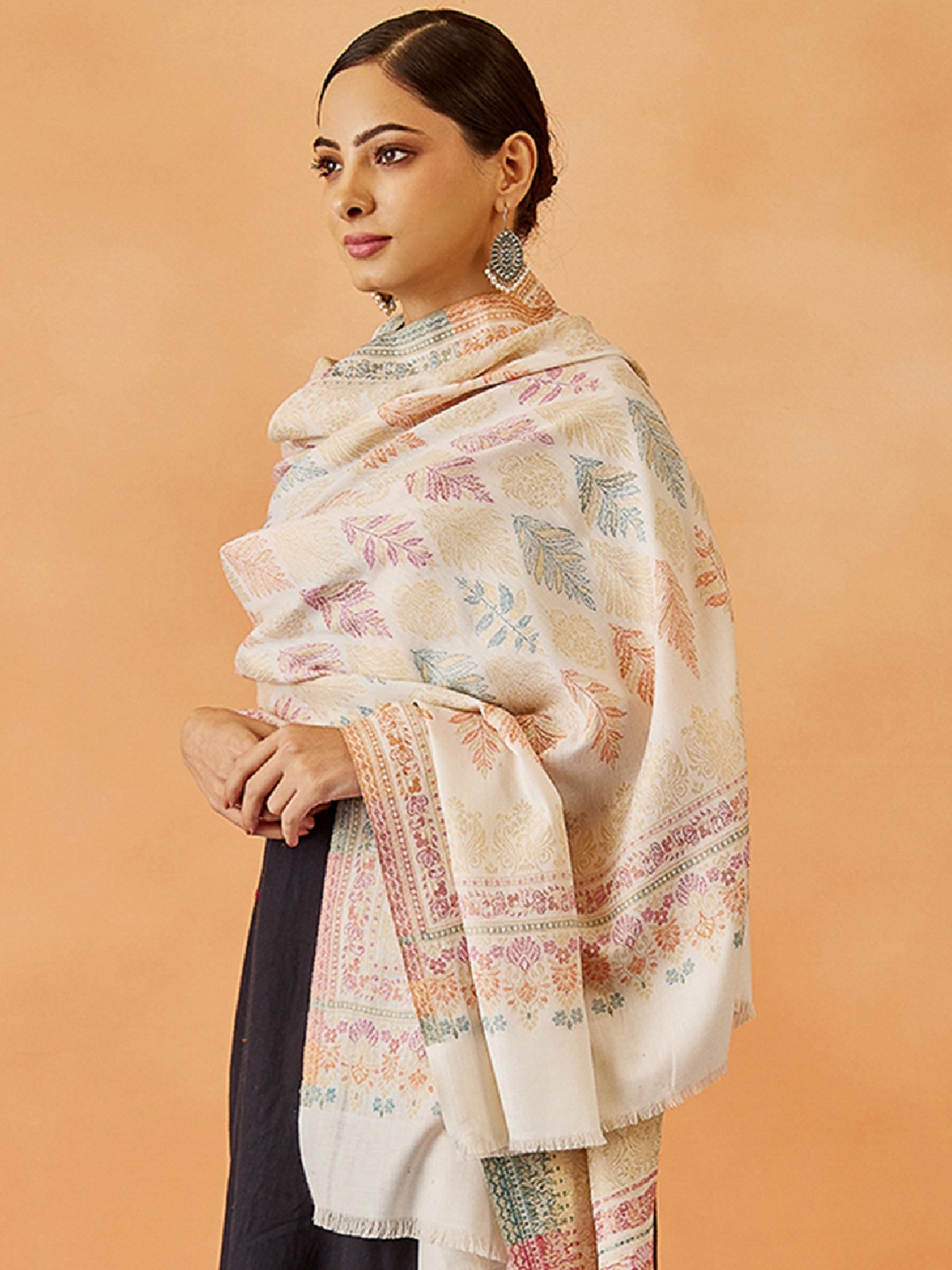 

Pashmoda Women Paisley Woven Design Shawl, White