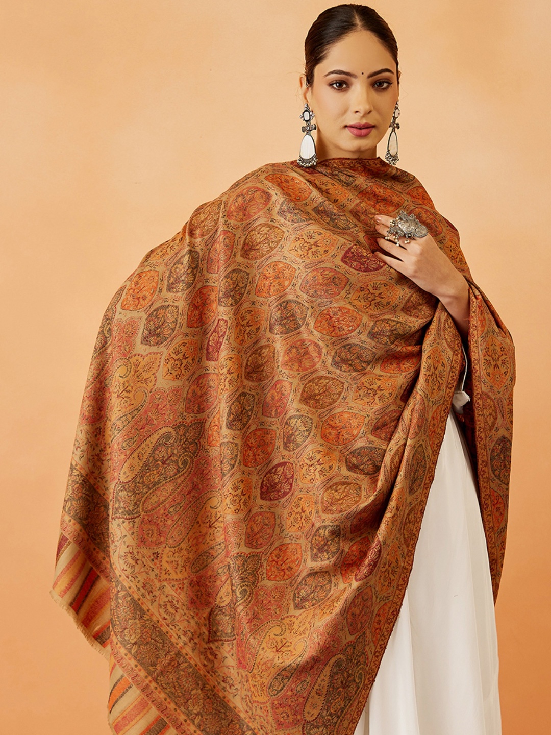 

Pashmoda Women Paisley Woven Design Shawl, Beige