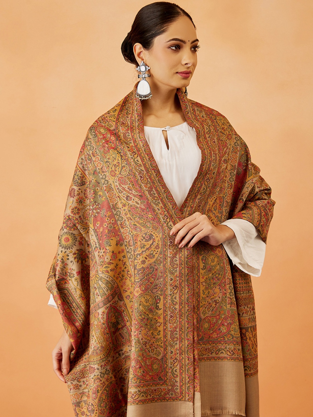 

Pashmoda Women Paisley Woven Design Shawl, Beige
