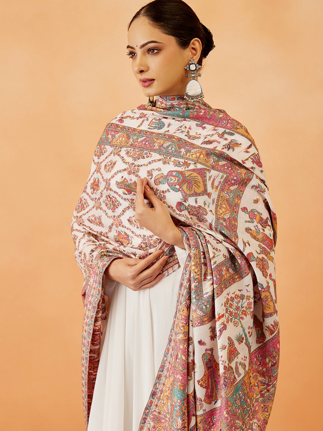 

Pashmoda Women Paisley Woven Design Shawl, White