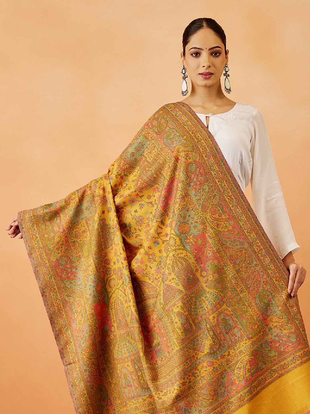 

Pashmoda Women Paisley Woven Design Shawl, Yellow