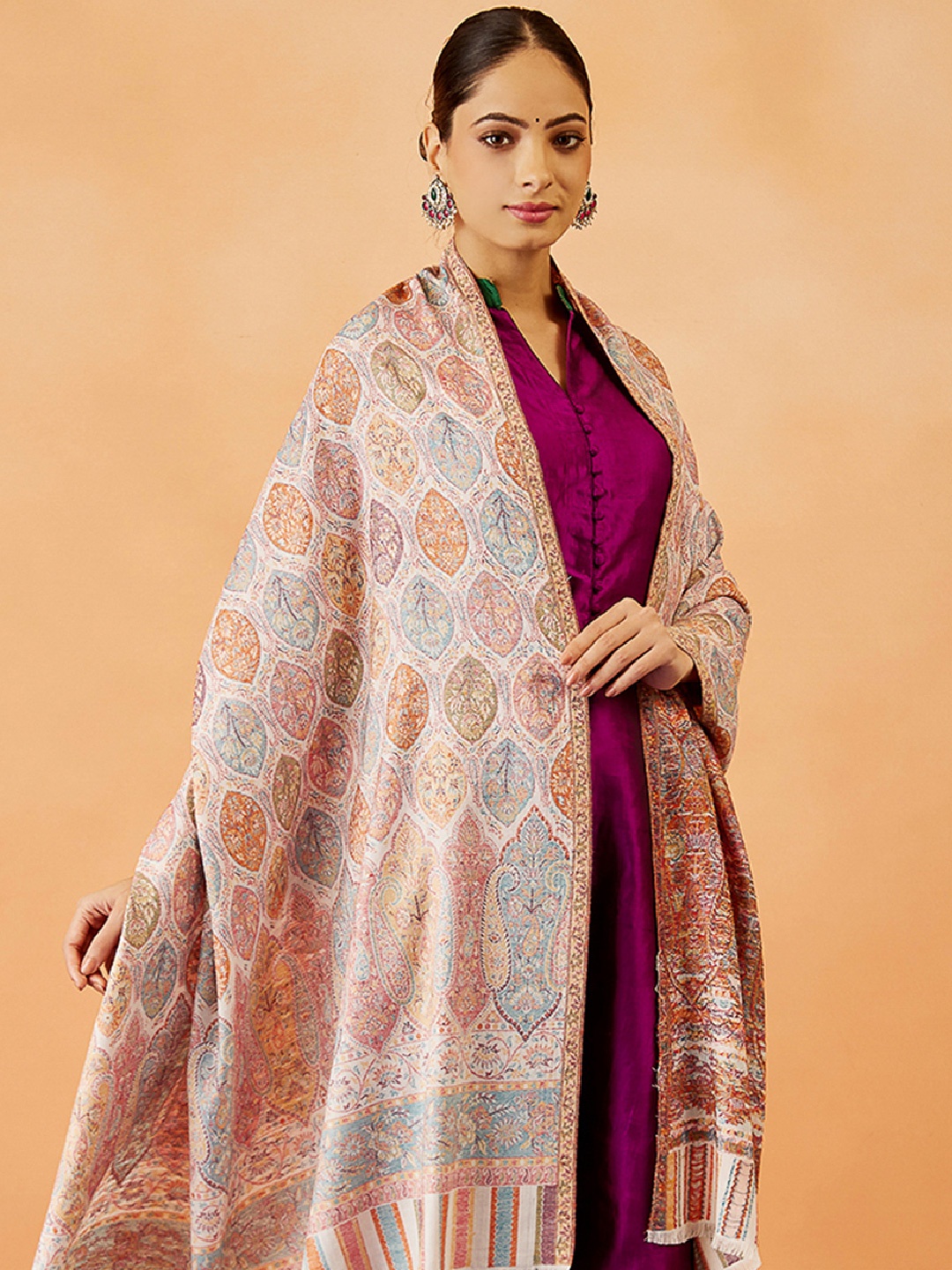 

Pashmoda Women Paisley Woven Design Shawl, White