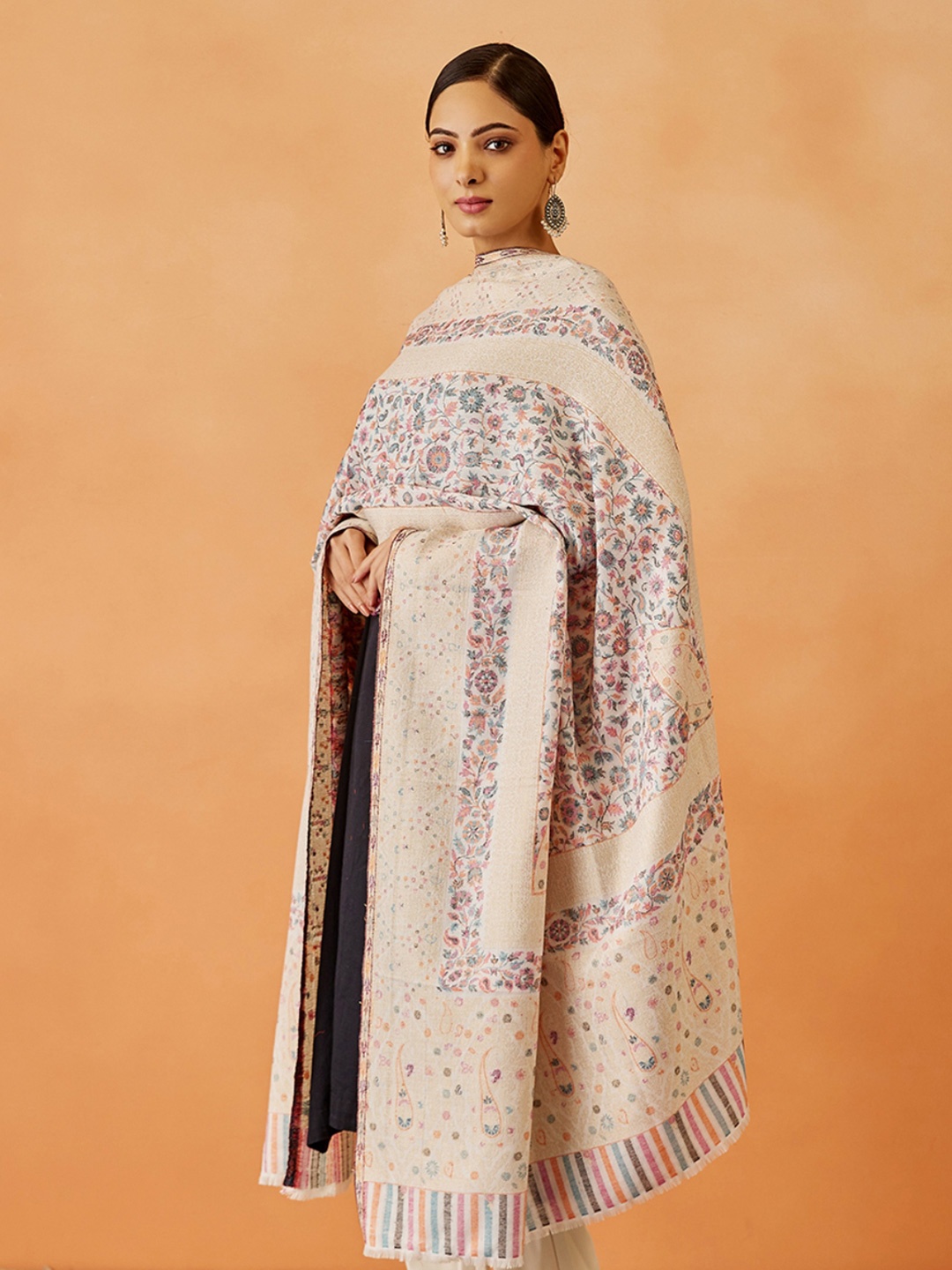 

Pashmoda Women Paisley Woven Design Shawl, White