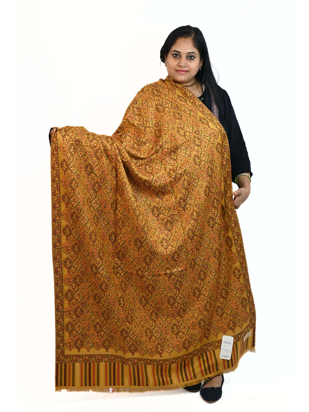 

Vrinde Women Paisley Woven Design Shawl, Yellow