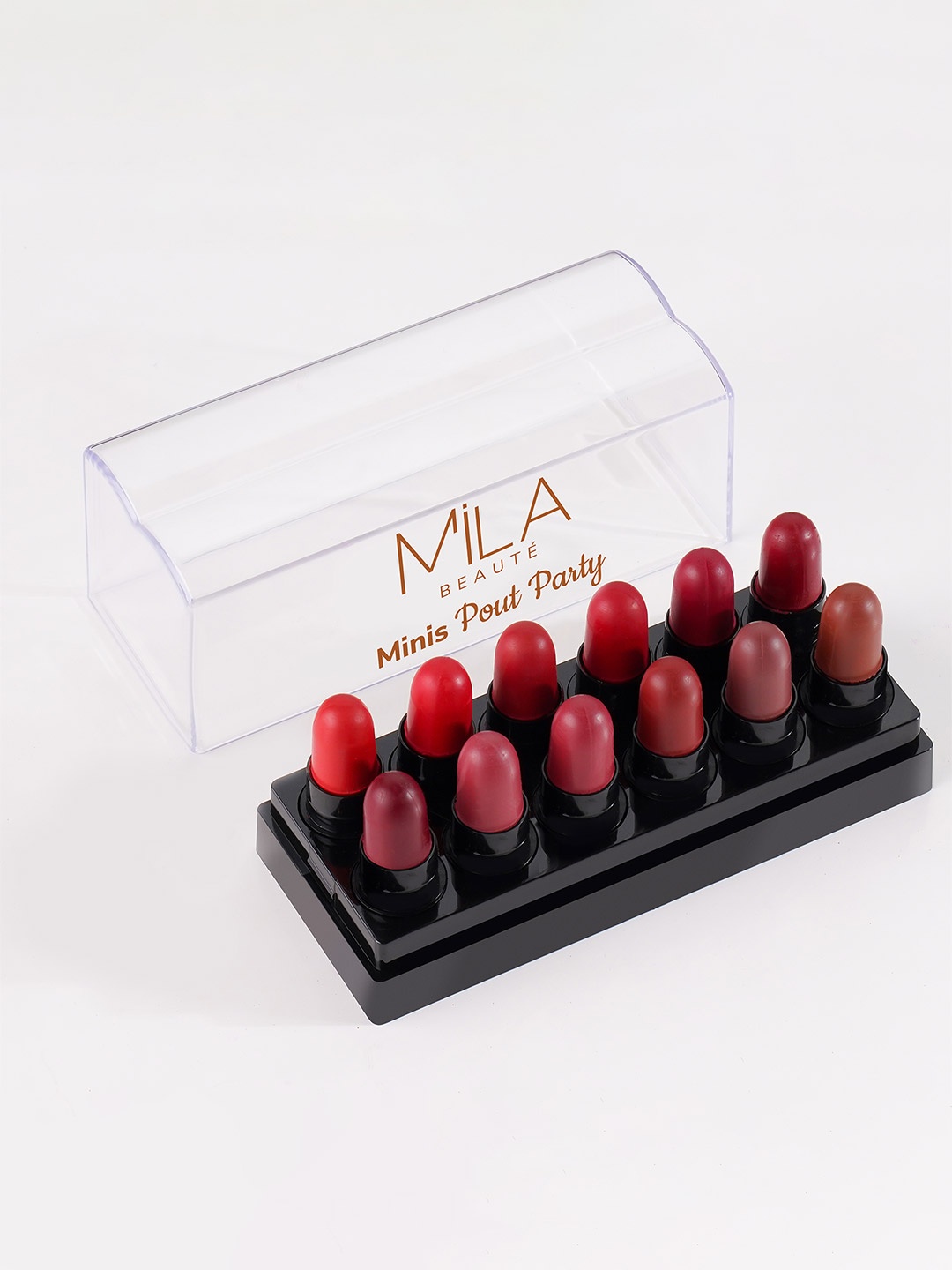 

MILA BEAUTE Minis Pout Party Set Of 12 Highly-Pigmented Bullet Lipstick- 4g Each - Shade-A, Red