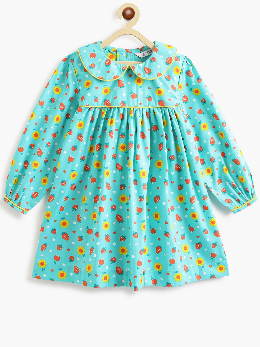 

Campana Girls Floral Printed Peter Pan Collar Puff Sleeve Fit and Flare Dress, Turquoise blue