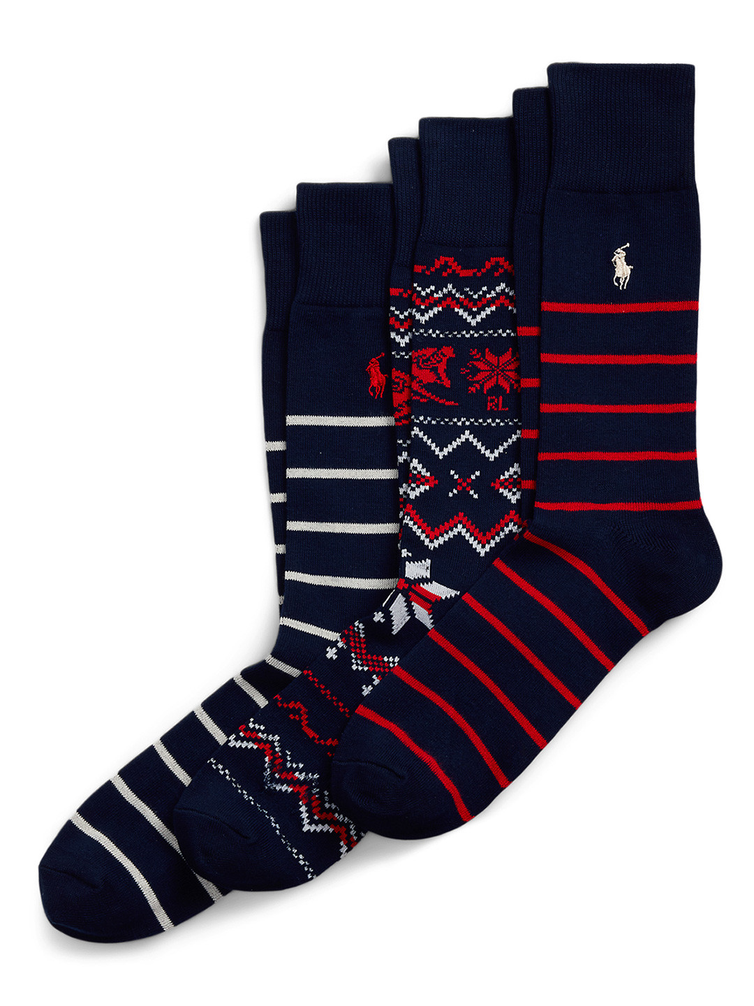

Polo Ralph Lauren Men Pack Of 3 Patterned Calf Length Socks, Navy blue