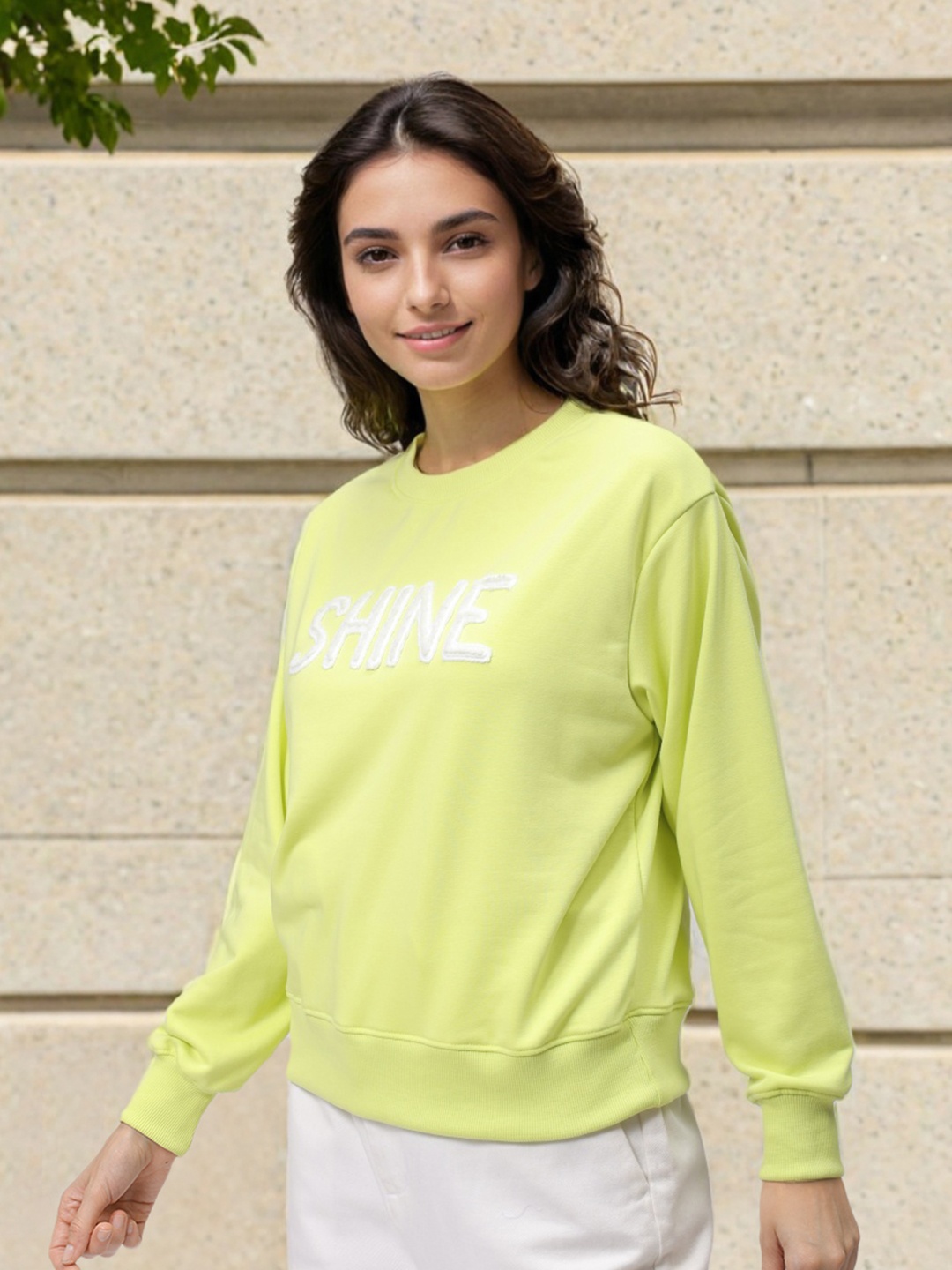 

Freehand by The Indian Garage Co Women Typography Printed Sweatshirt, Lime green