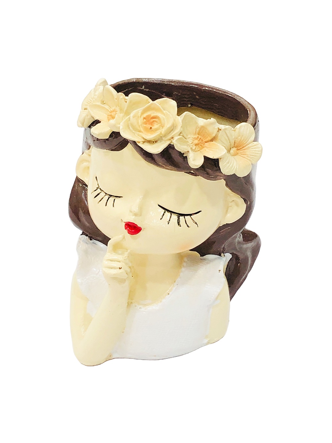 

ShopMeFast Cream-Color & Brown Resin Mini Cute Girl Succulent Planter