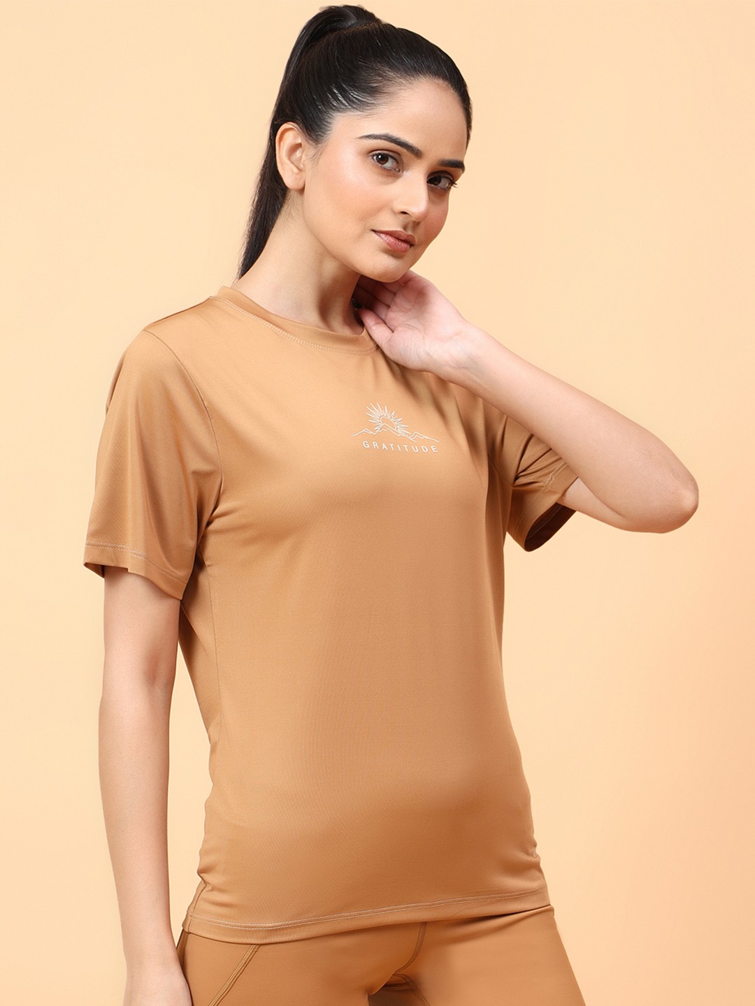 

WiseLife Women Typography Printed Regular Top, Brown