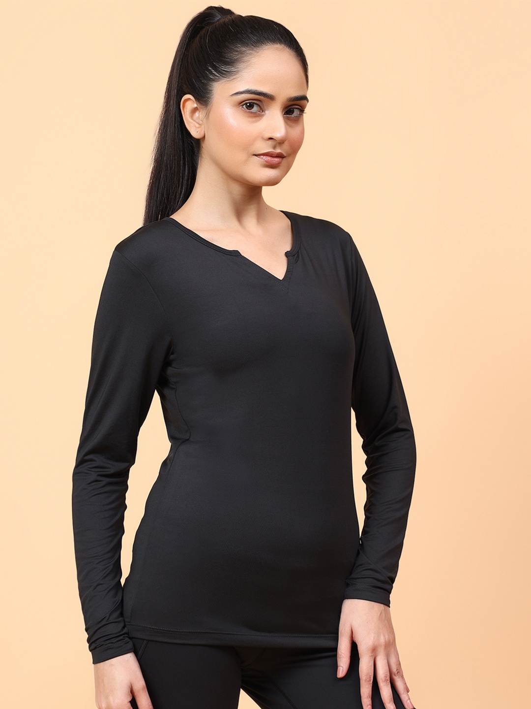 

WiseLife Women UV Neck Regular Top, Black