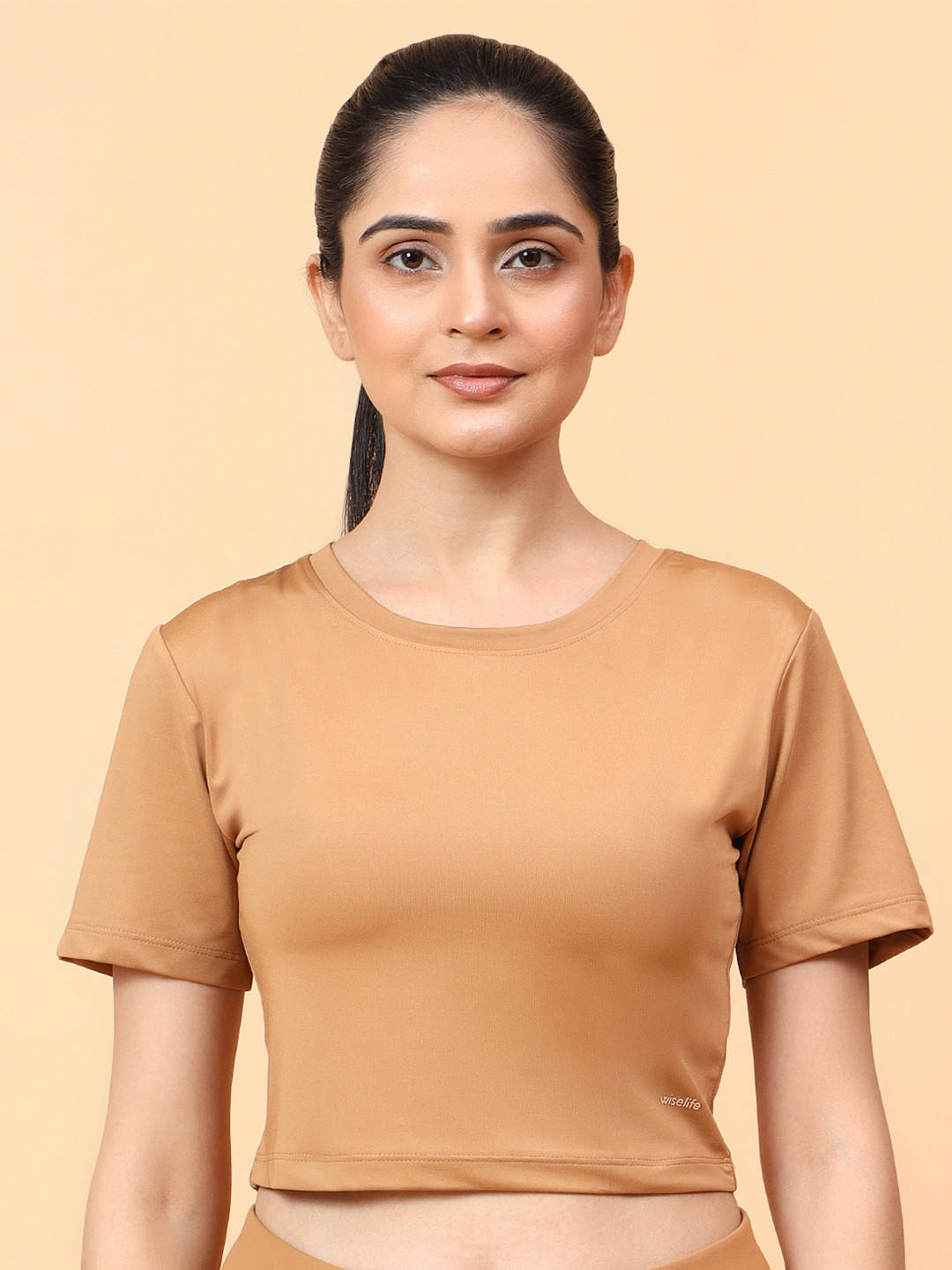 

WiseLife Women Round Neck Short Sleeves Top, Brown