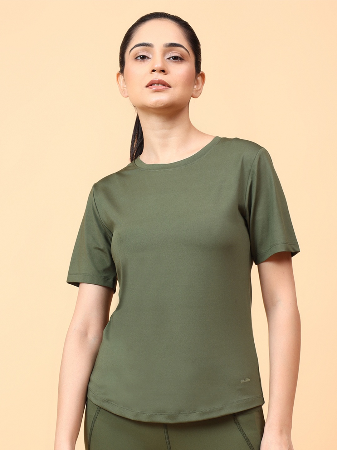 

WiseLife Women Round Neck Woven Top, Olive