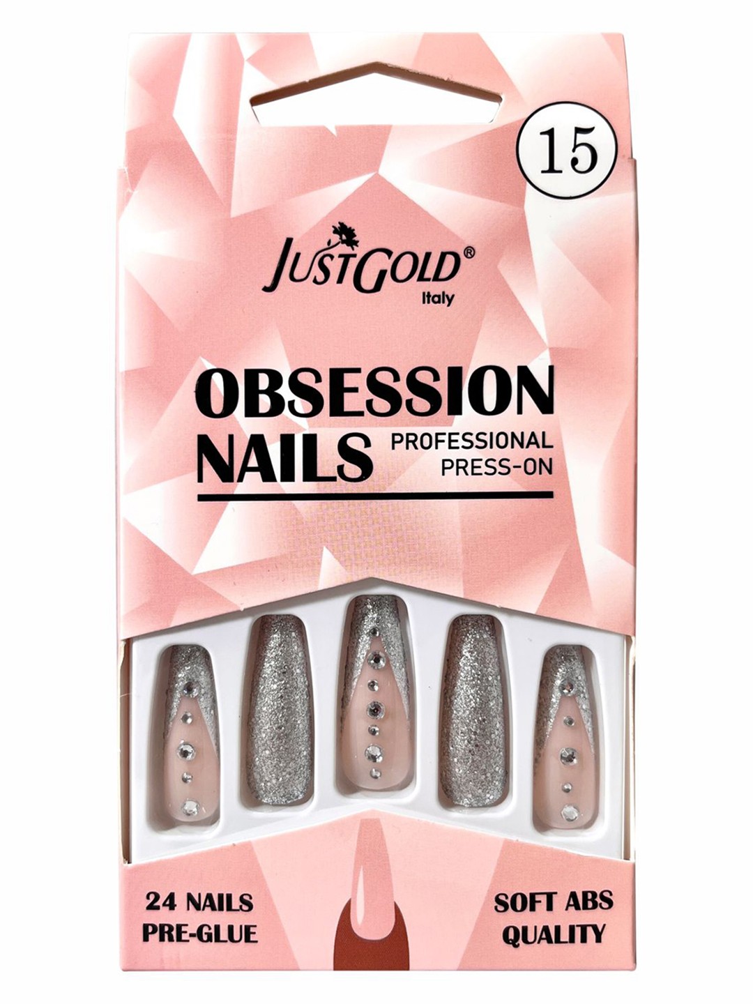 

JUSTGOLD Set Of 24 Professional Obsession Press On Pre Glued Nails - Silver 15