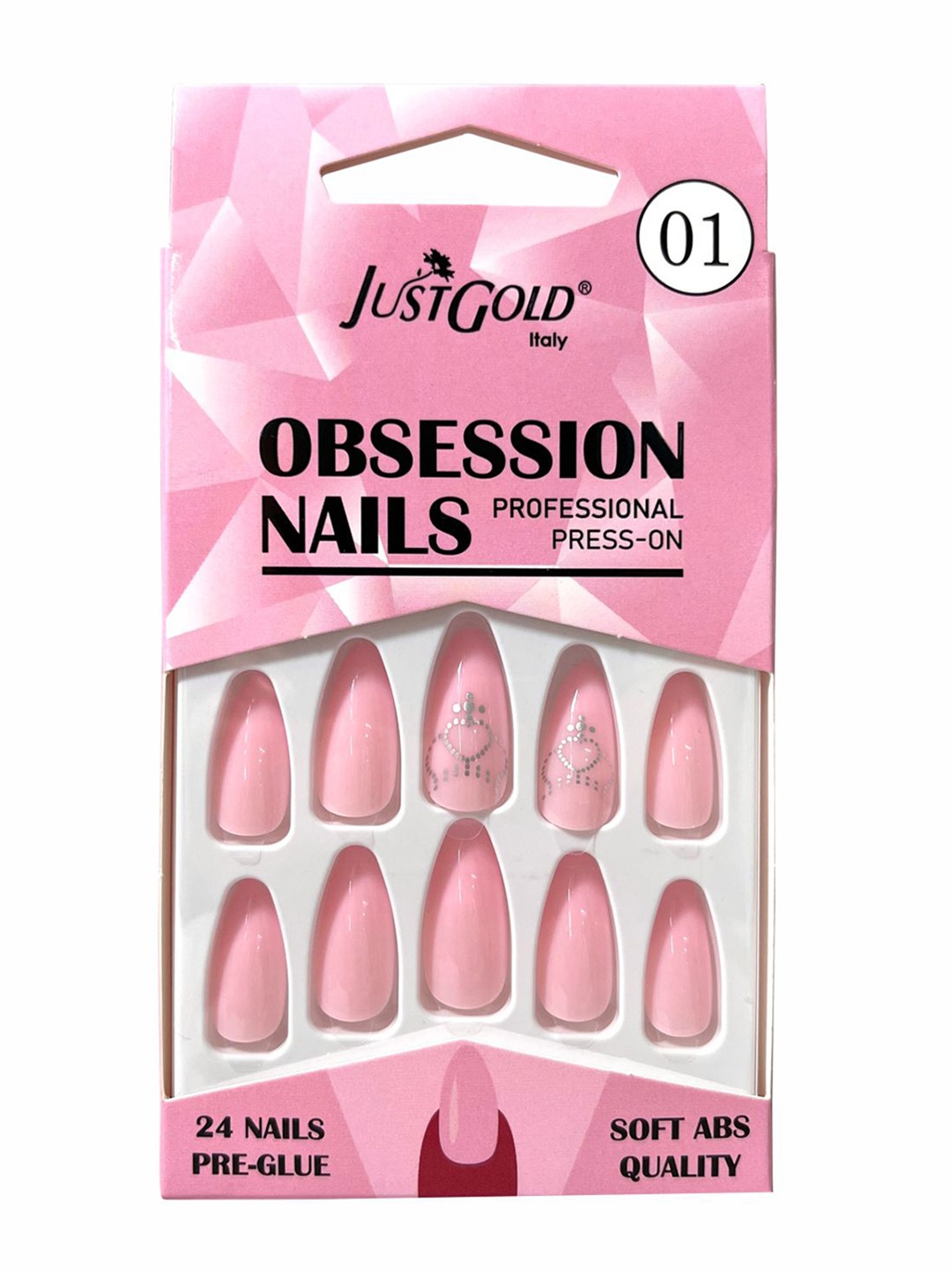 

JUSTGOLD Set Of 24 Professional Obsession Press On Pre Glued Nails - Shade 01, Pink