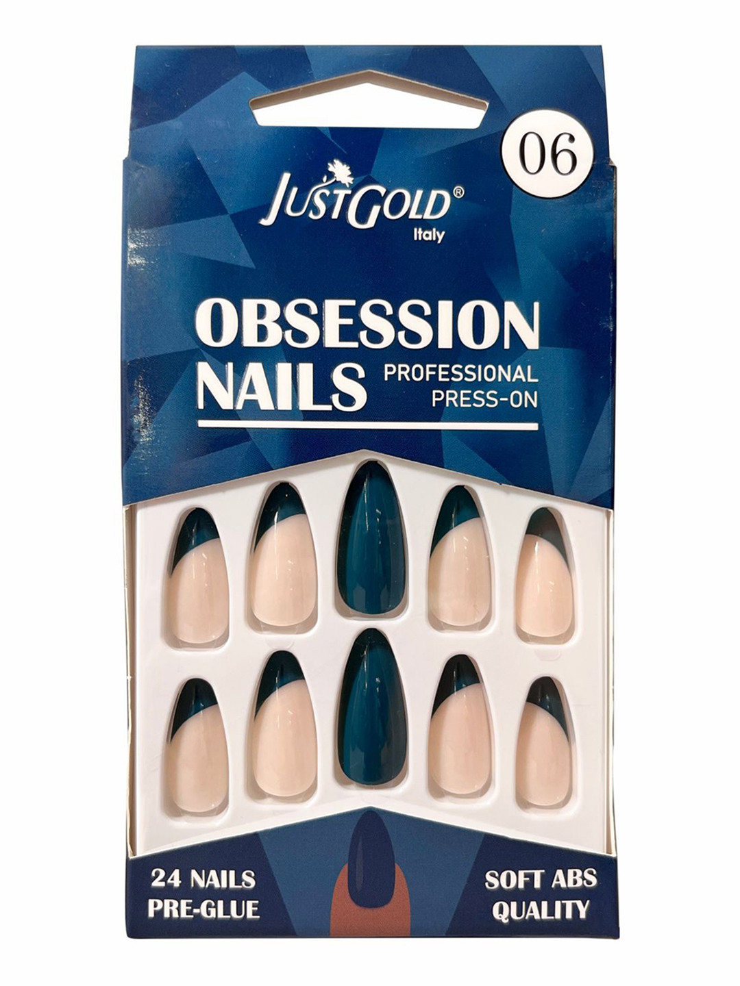 

JUSTGOLD Set Of 24 Professional Obsession Press On Pre Glued Nails - Shade 06, Turquoise blue