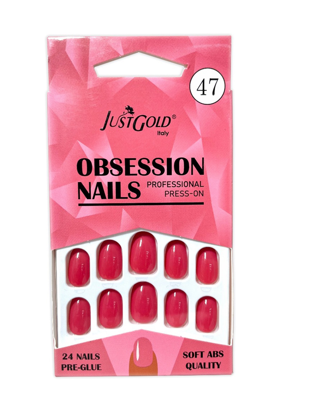

JUSTGOLD Set Of 24 Professional Obsession Press On Pre Glued Nails - Shade 47, Rose