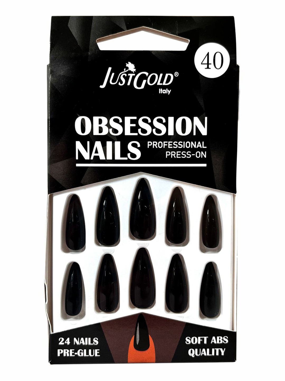 

JUSTGOLD Set Of 24 Professional Obsession Press On Pre Glued Nails - Shade 40, Black