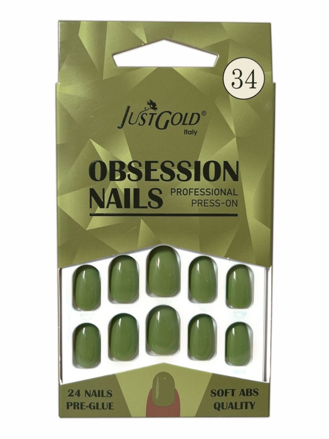 

JUSTGOLD Set Of 24 Professional Obsession Press On Pre Glued Nails - Shade 34, Green