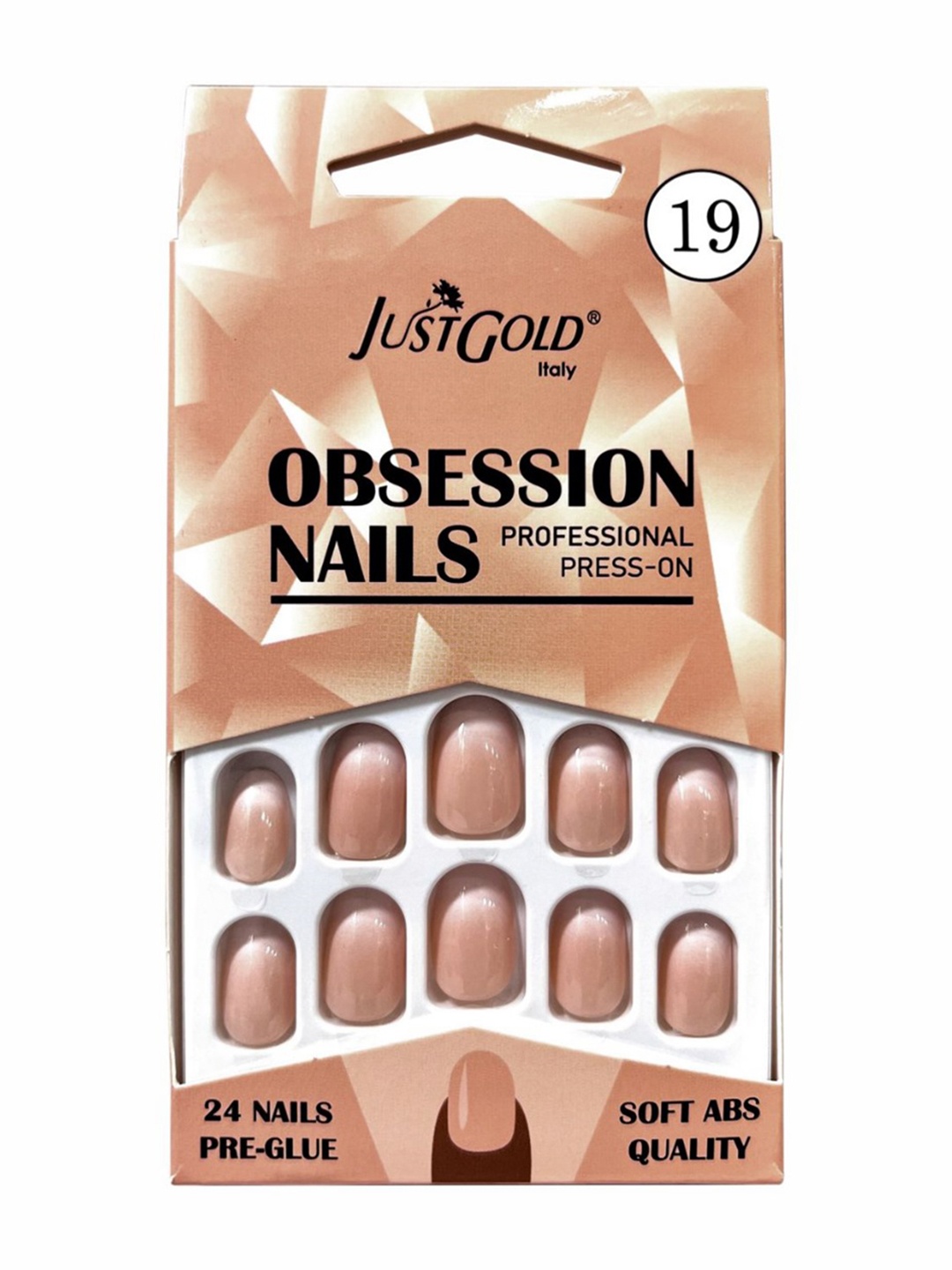 

JUSTGOLD Set Of 24 Professional Obsession Press On Pre Glued Nails - Shade 19, Champagne