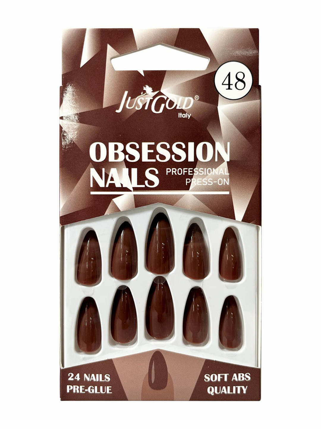 

JUSTGOLD Set Of 24 Professional Obsession Press On Pre Glued Nails - Shade 48, Brown