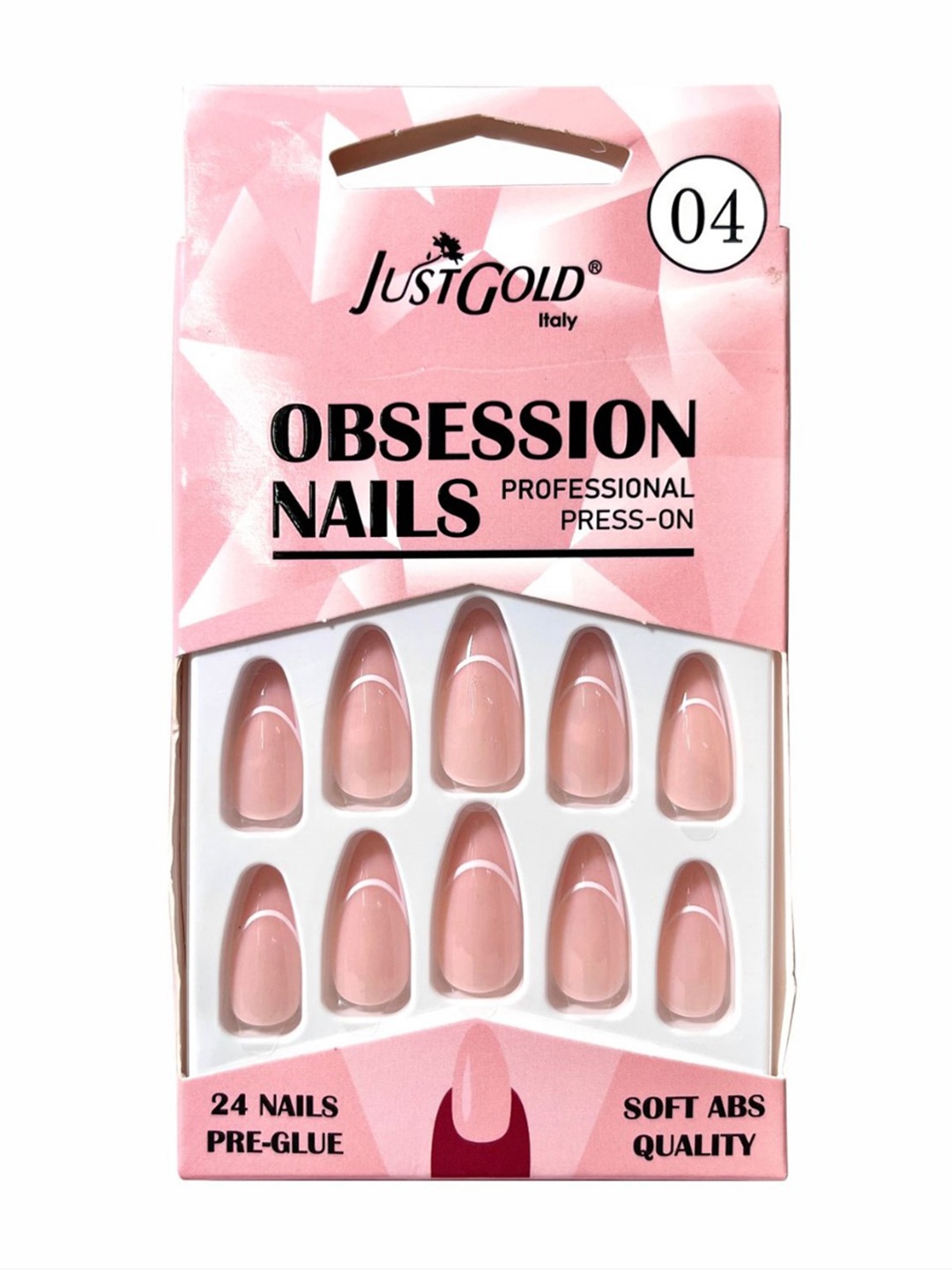 

JUSTGOLD Set Of 24 Professional Obsession Press On Pre Glued Nails - Shade 04, Pink